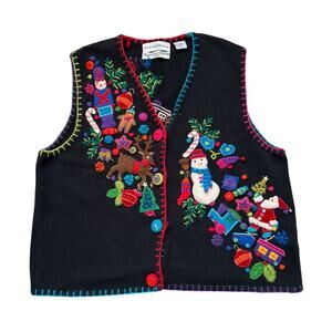 Vintage Marisa Christina Christmas Vest Y2K Medium Santa Grandmacore Kidcore